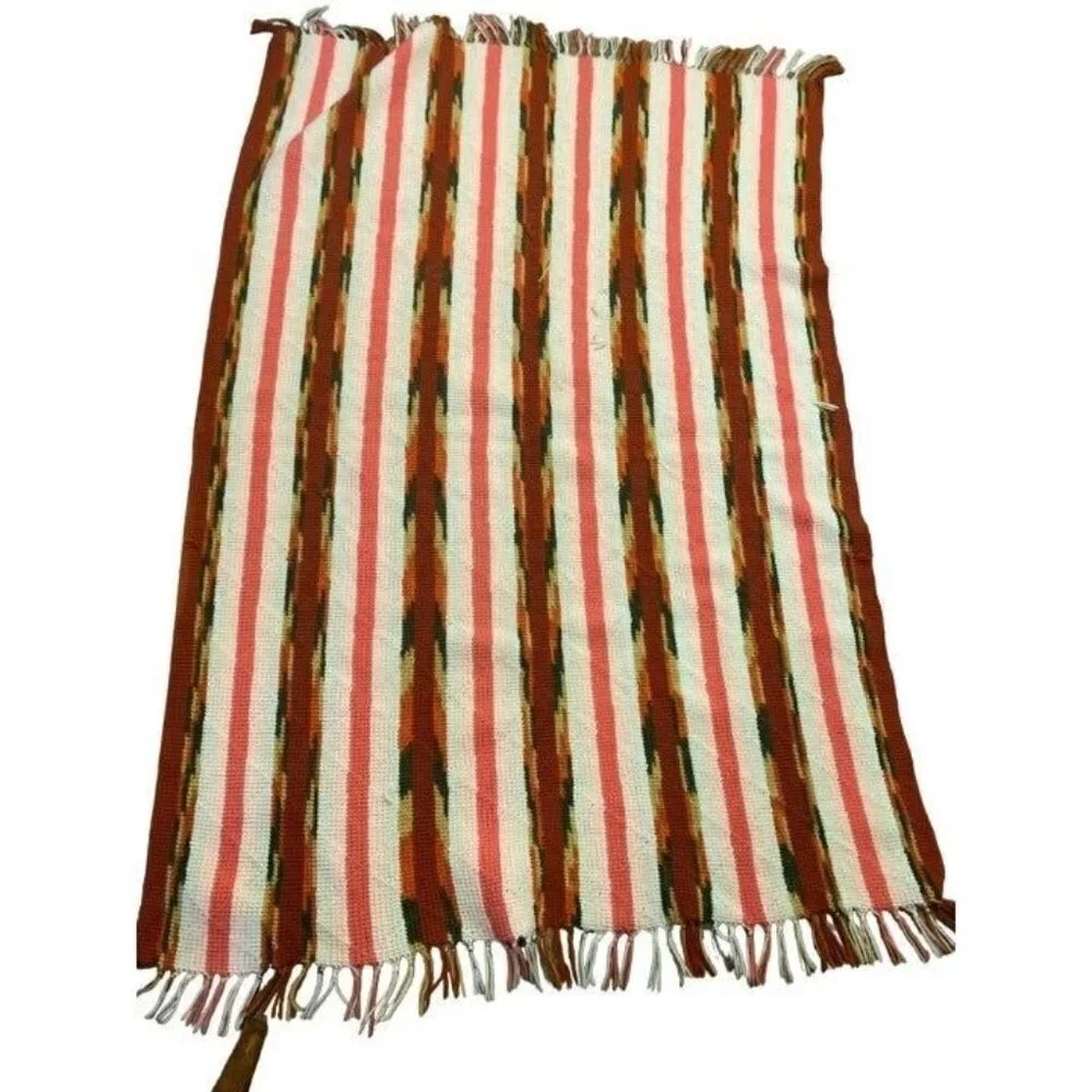Handmade Crocheted‎ Aztec Southwestern Fall Afghan Throw Blanket Fringed 43 x 66